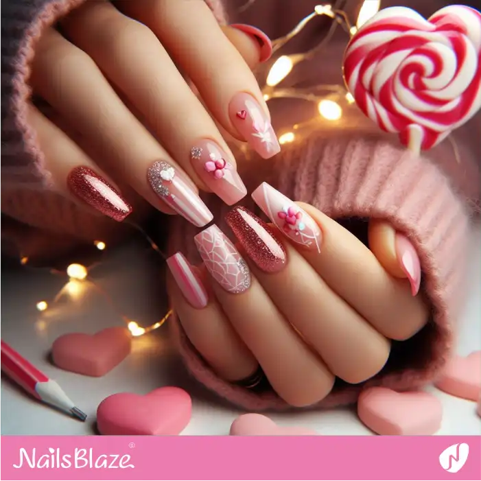 Luxury Valentine Nails Design with Candies | Valentine Nails - NB2293